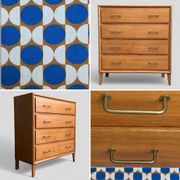 Vintage chest of drawers with compass feet, oak, original patina, 1950s