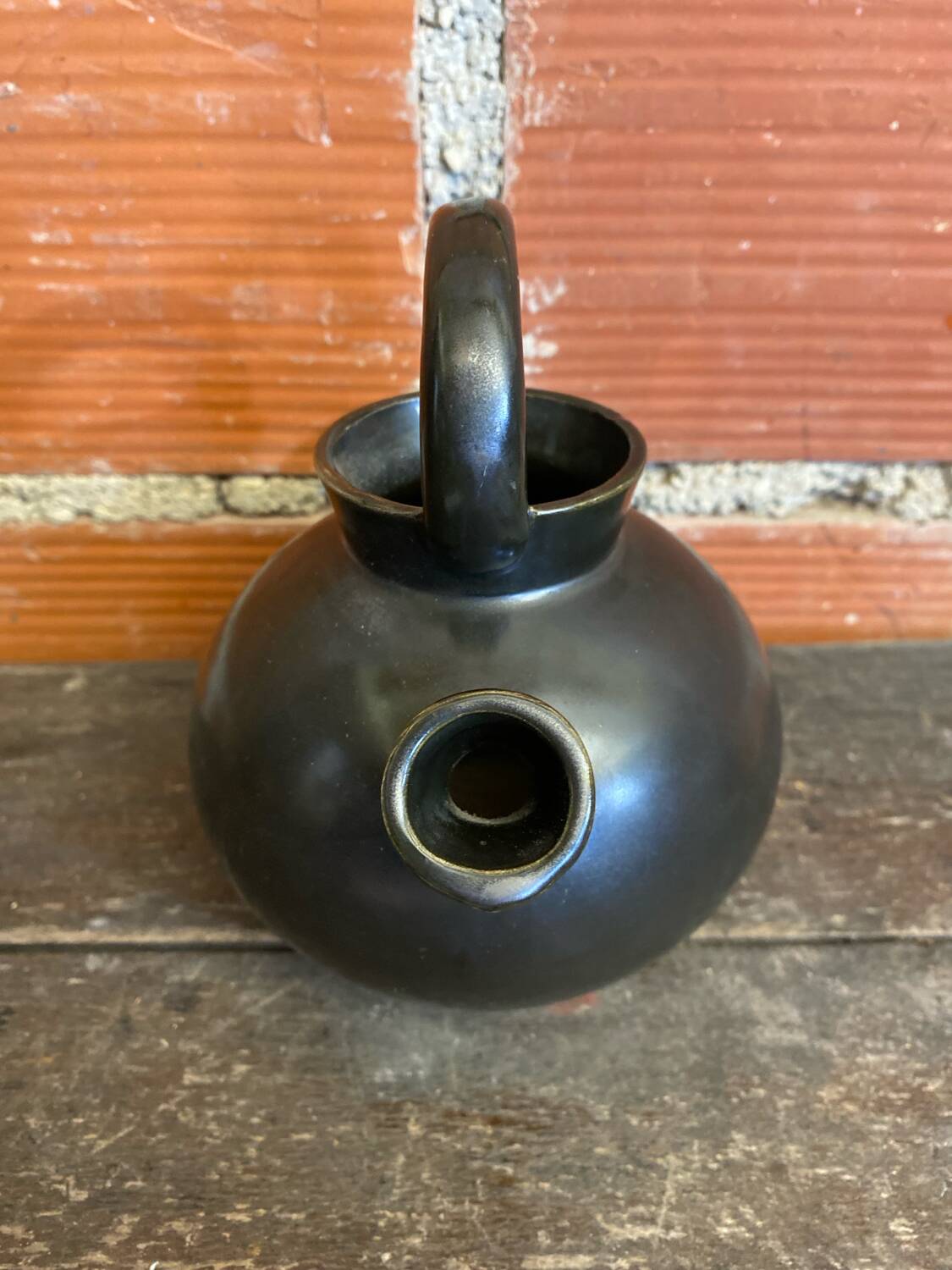 Vintage 1970s Black Ceramic Jug Pitcher Cruche Chevrette