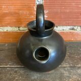 Vintage 1970s Black Ceramic Jug Pitcher Cruche Chevrette