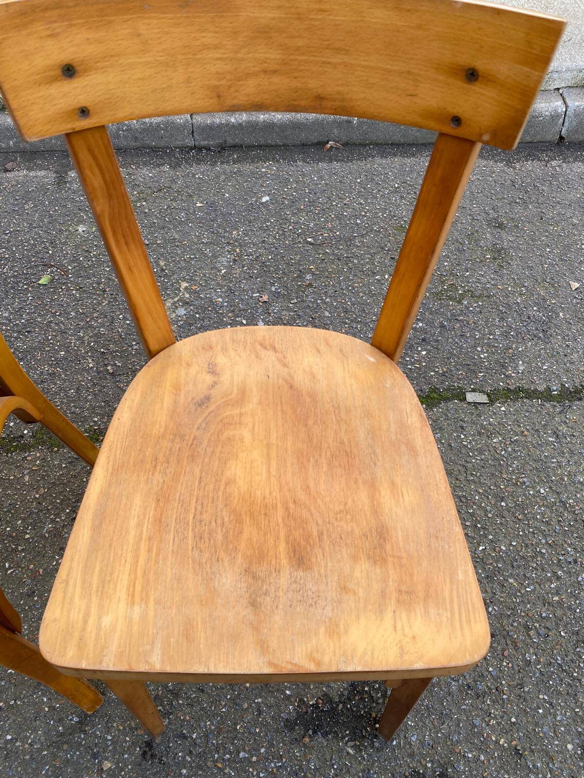 2 Scandinavian bistro chairs by Baumann in light wood from 1980.