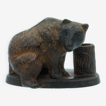 Encrier en bronze figurant un ours