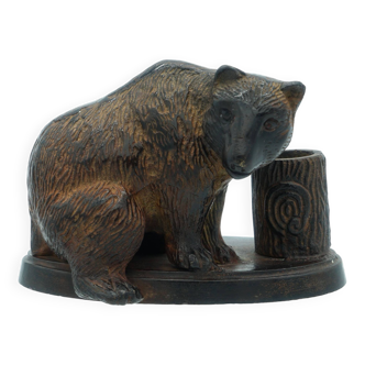Encrier en bronze figurant un ours