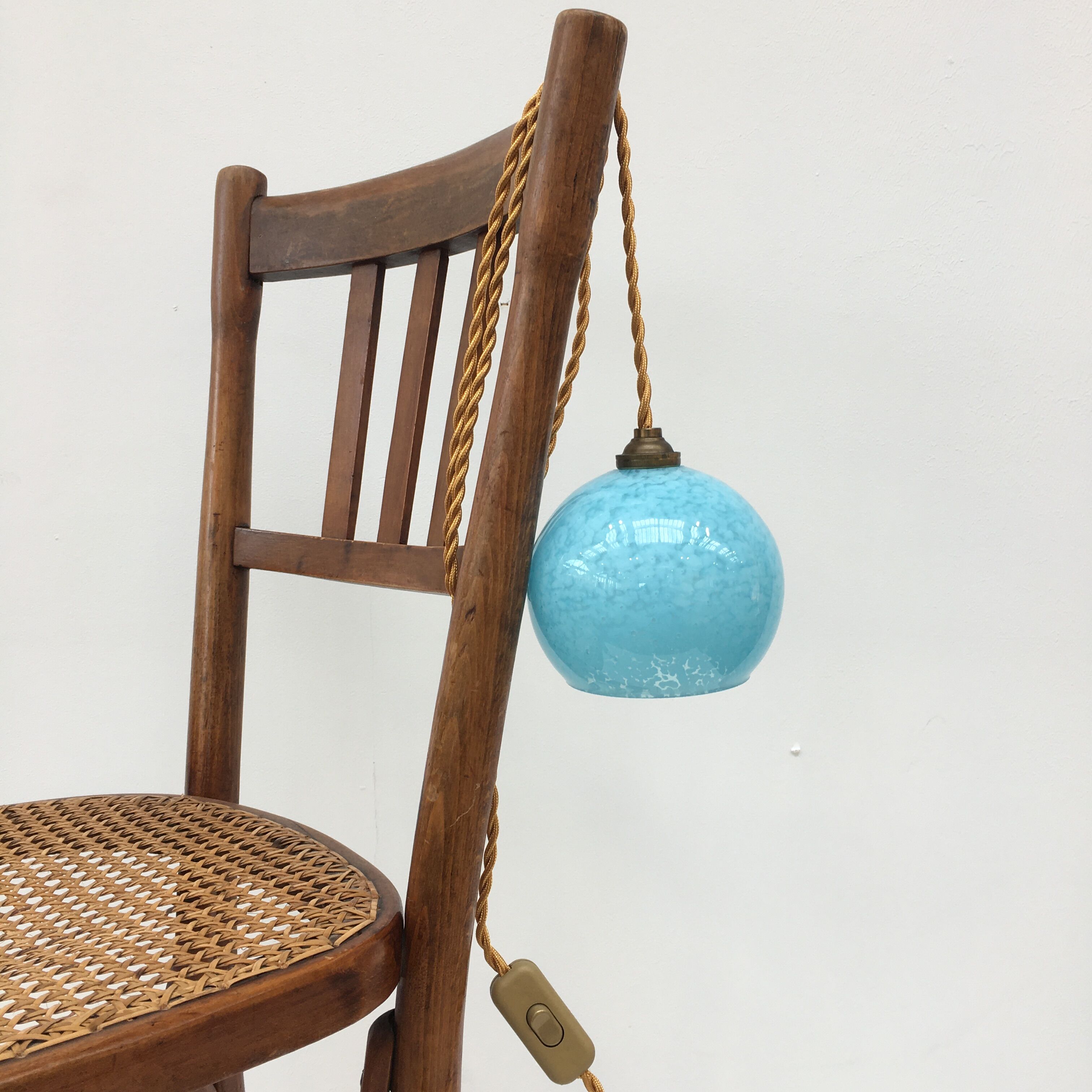 Pair of hanging lamps balls of blue Clichy