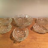 Service à dessert en verre - forme ananas - six pièces (un saladier et cinq coupelles)