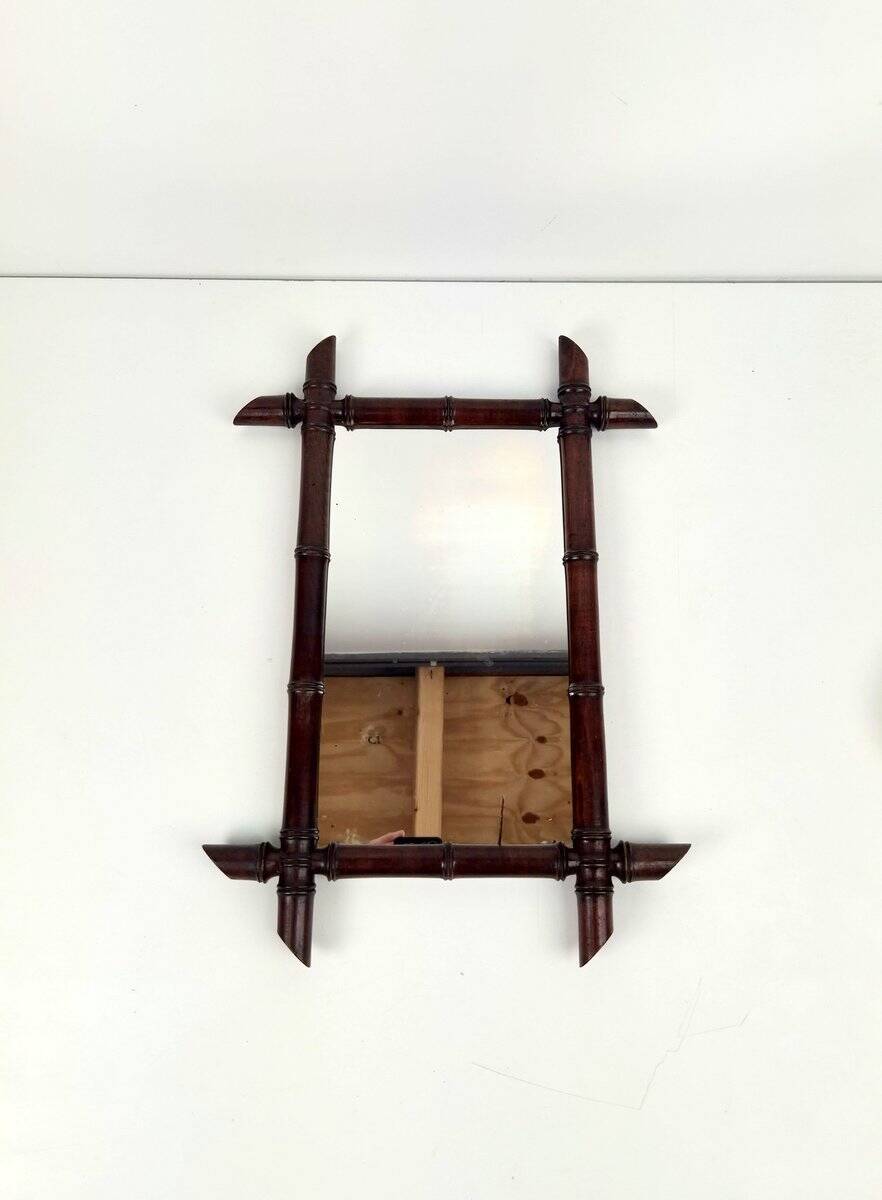 Art Nouveau Wooden Faux Bamboo Mirror, France, 1920