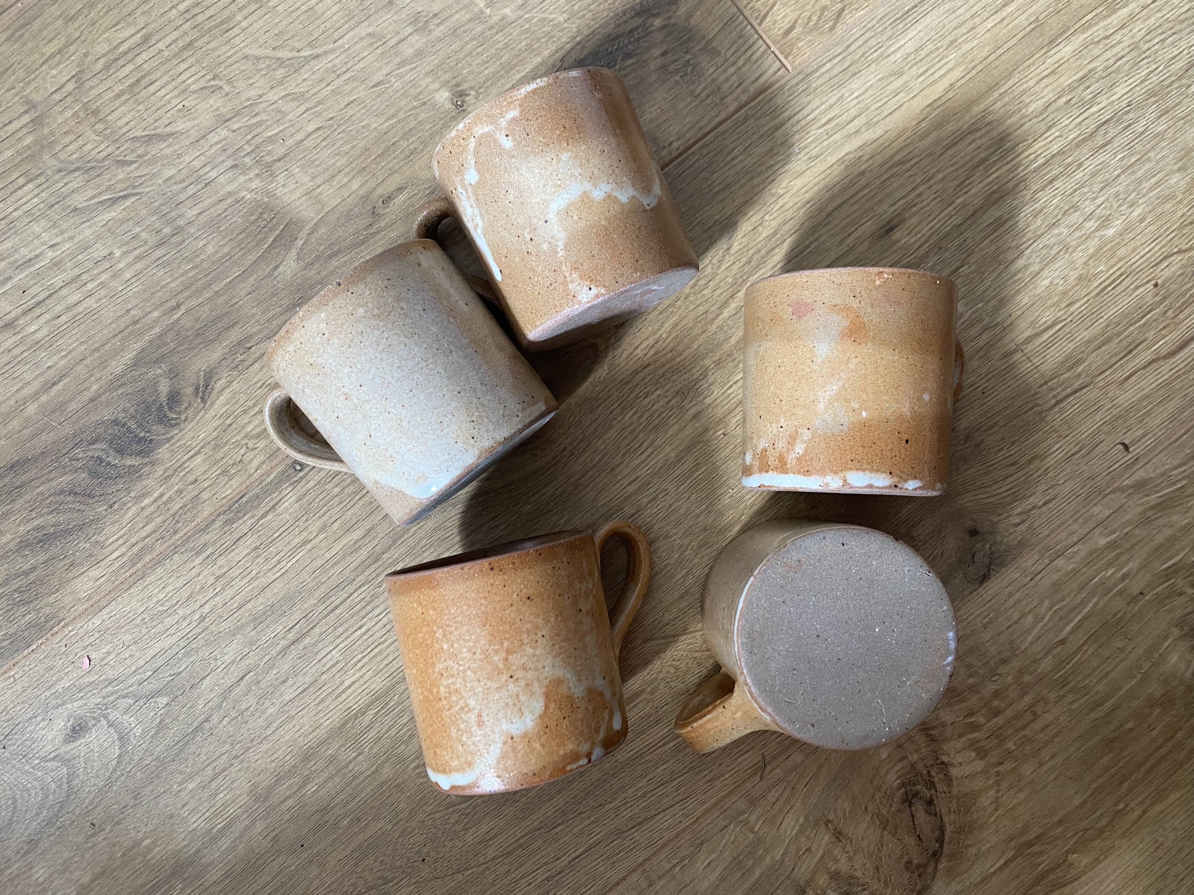 5 stoneware coffee cups