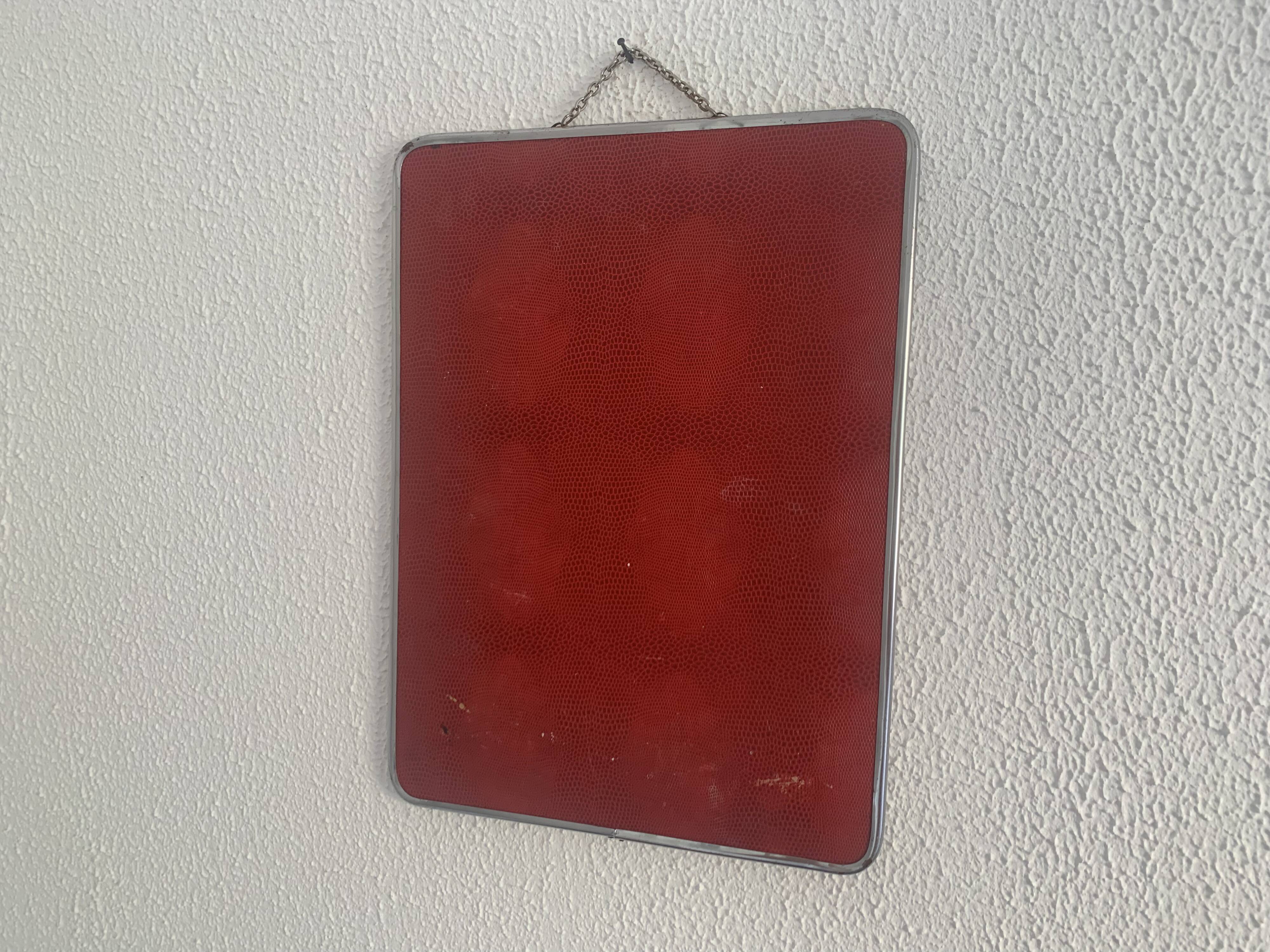 Vintage 1960 ponceau red barber mirror - 39 x 29 cm