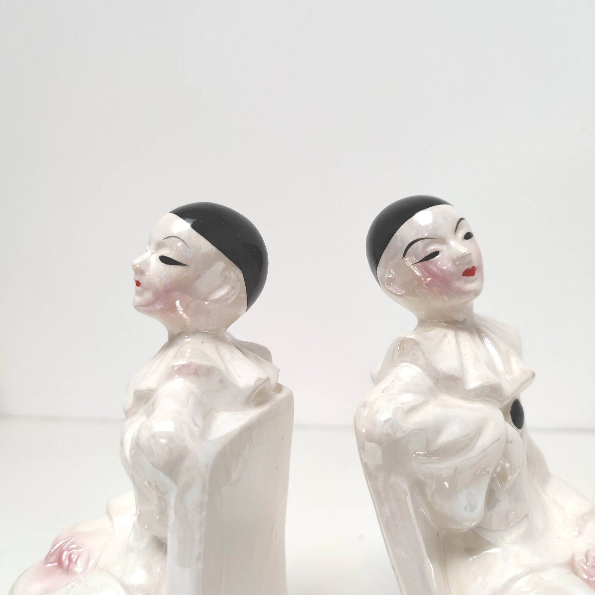 Pair of earthenware bookends Pierrot made in Holland 1970