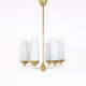 Vintage 6-arm chandelier in brass and milk glass, 1960s