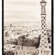 CHARCOAL DRAWING OF BARCELONA VIEW OF PARK GUELL. CITYSCAPE OF BARCELONA.