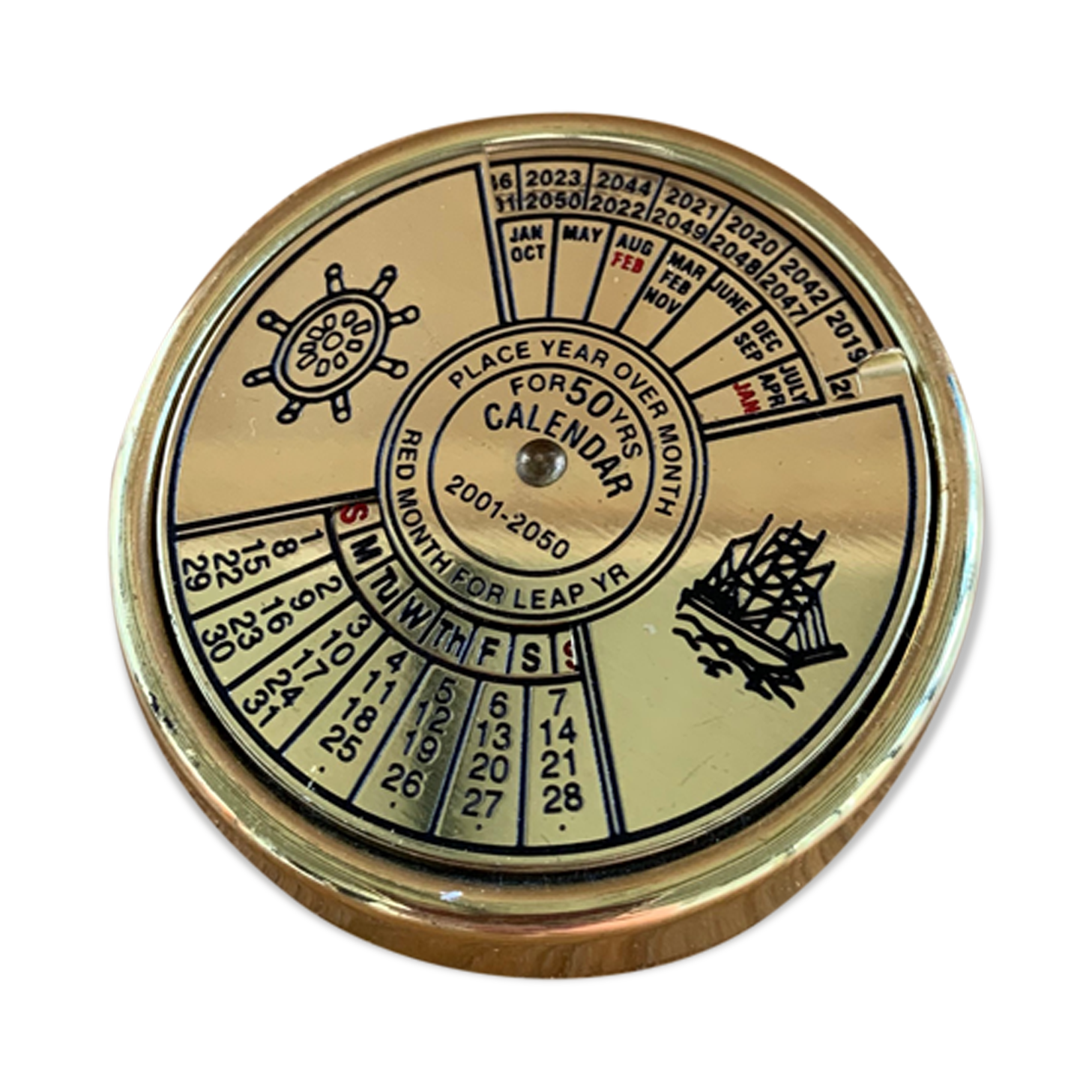 Calendrier perpetuel objet de marine en laiton de 2001 à 2050 collector