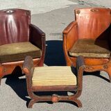 Lounge chairs and ottoman attributed to Otto Schultz for Boet AB, Sweden, 1930s, set of 3