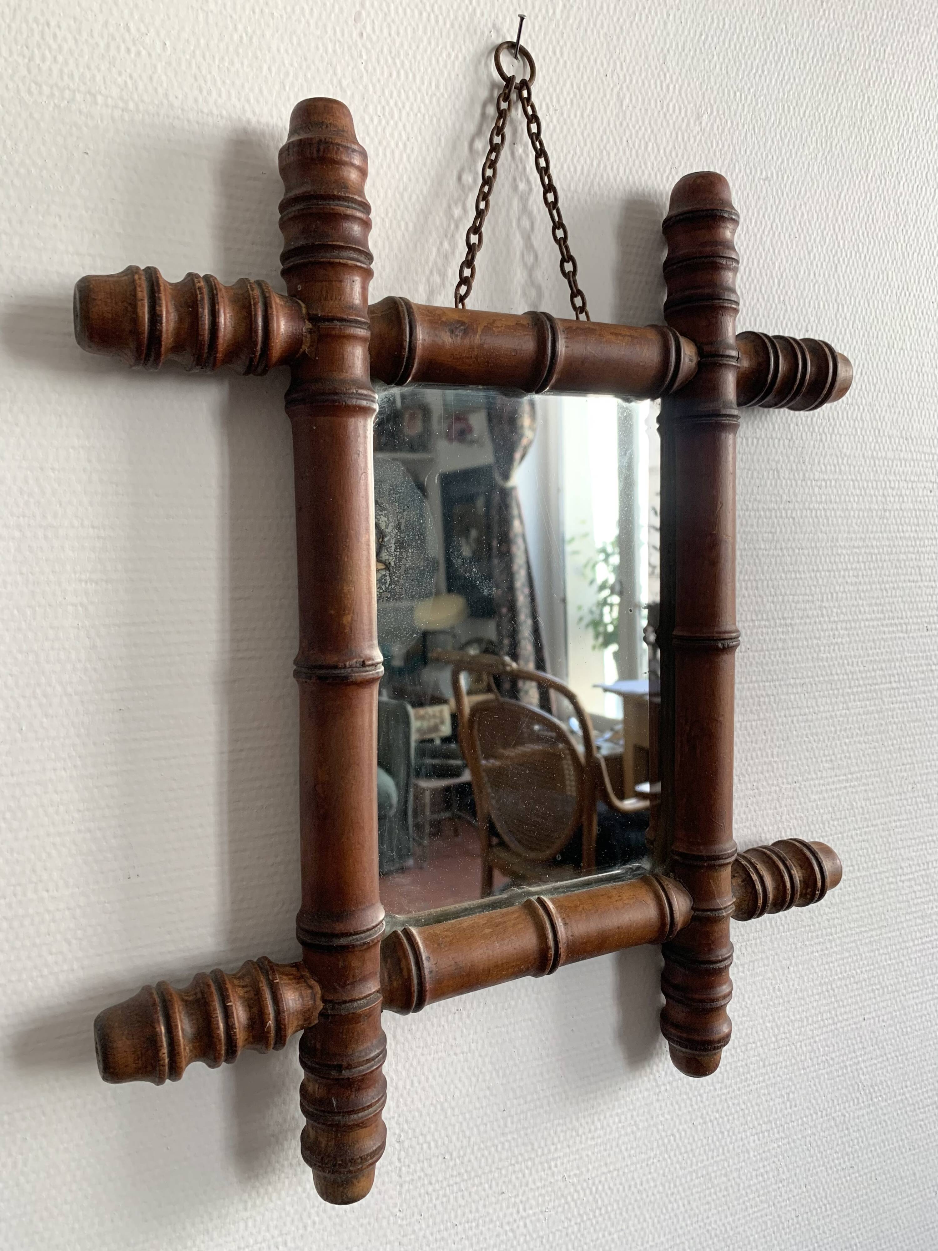 Late 19th century bamboo-style turned wooden mirror