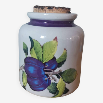 Vintage plum screen-printed stoneware jar made in France LML