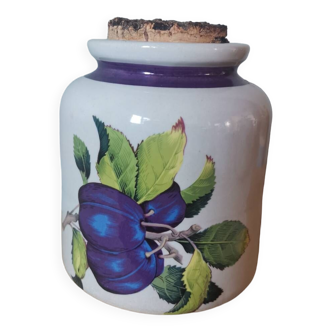 Vintage plum screen-printed stoneware jar made in France LML