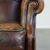 Sheep leather wing chair with patina