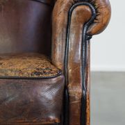 Sheep leather wing chair with patina