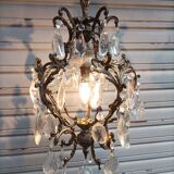 Rare old chandelier / lantern in patinated bronze, Louis XV style / working condition