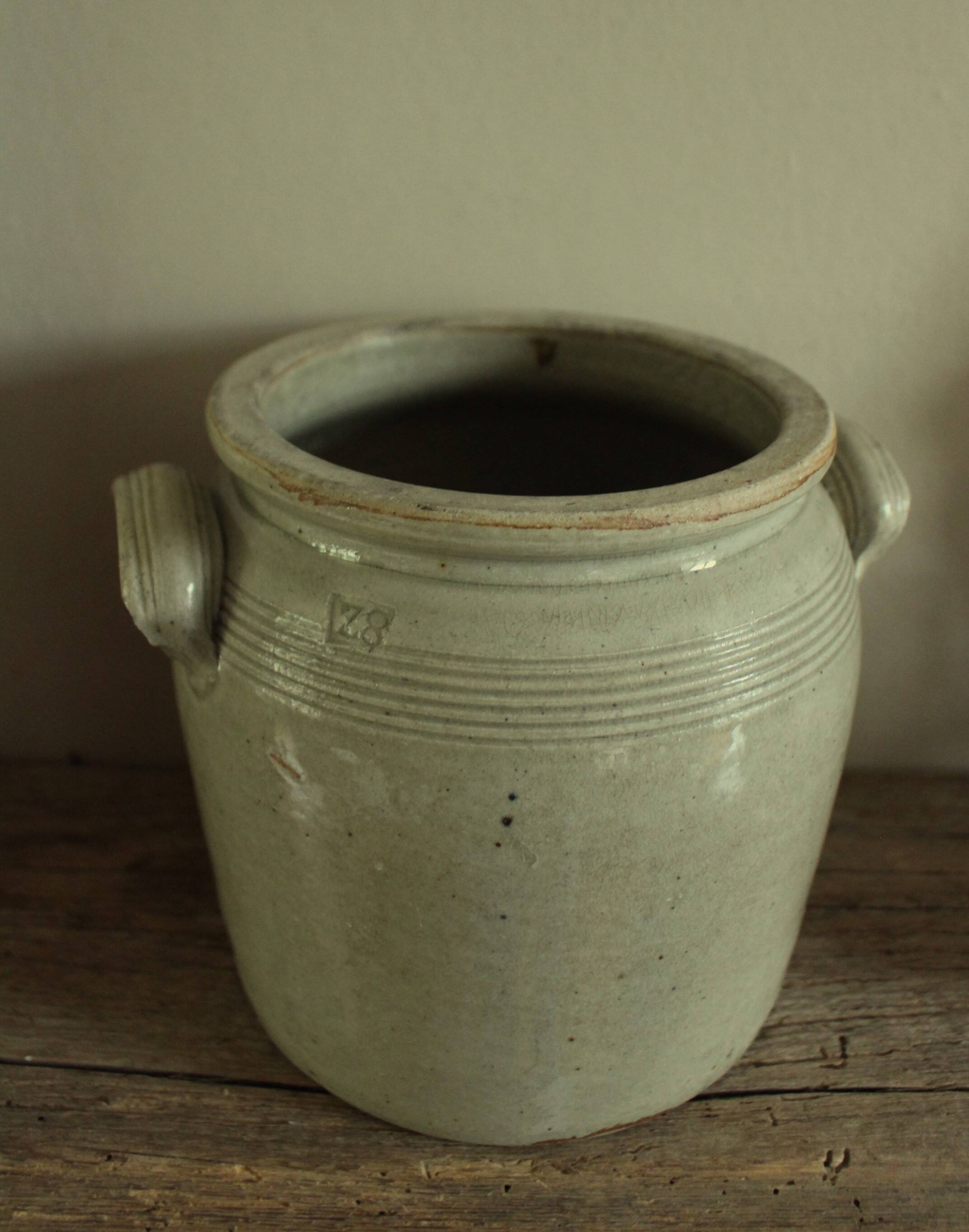 Glazed stoneware pot with two handles