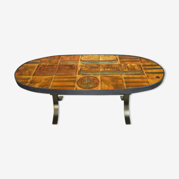 Ceramic coffee table seventies drakkar pattern
