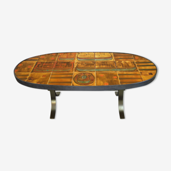 Table basse céramique seventies motif drakkar