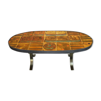 Table basse céramique seventies motif drakkar