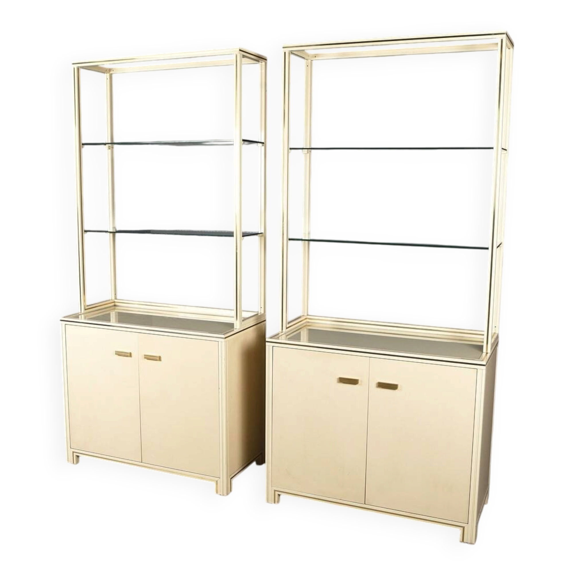 1970s Pierre Vandel Display Cabinet Shelving Cream and Brass