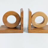Vintage wooden bookends in Bauhaus mid-century minimalist style.