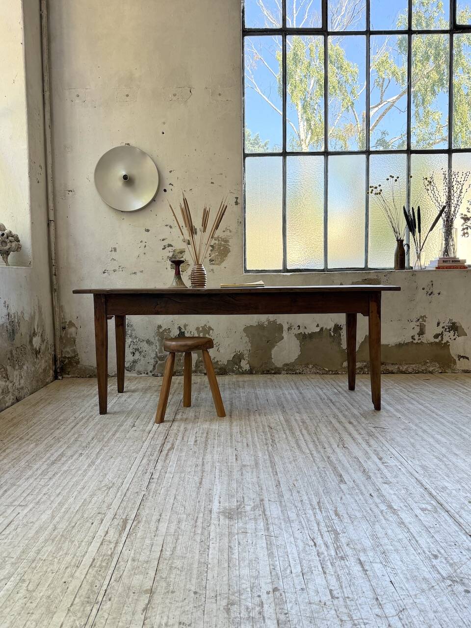 1950s oak farmhouse table with spindle legs