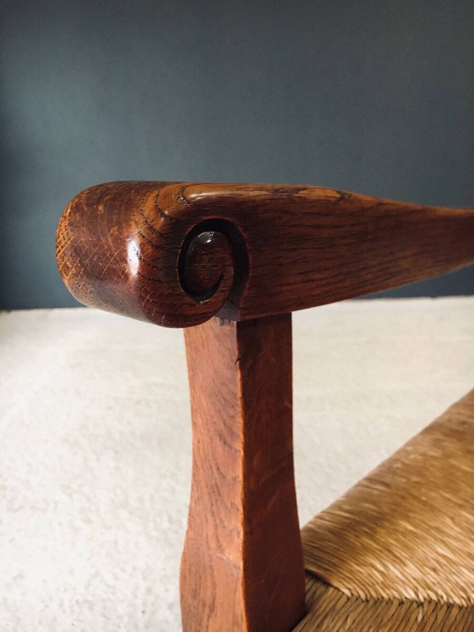 Rustic Oak & Rush Armchair, France, 1930s
