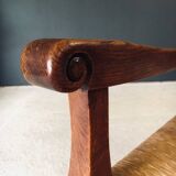 Rustic Oak & Rush Armchair, France, 1930s