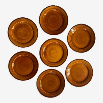 7 flat plates in earthenware Saint Clément vintage brown