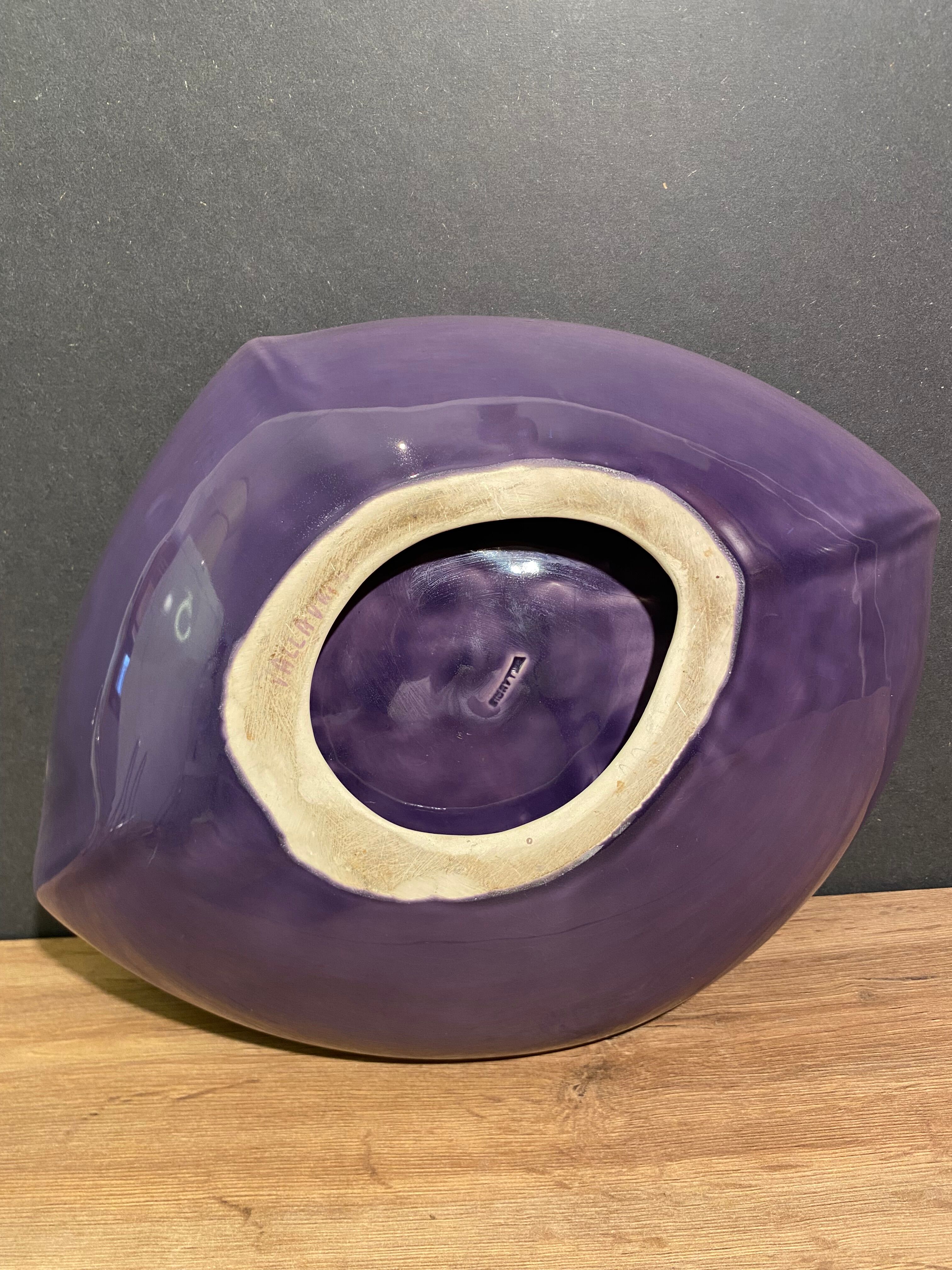 Large stylized vintage dish, Vallauris earthenware cut signed