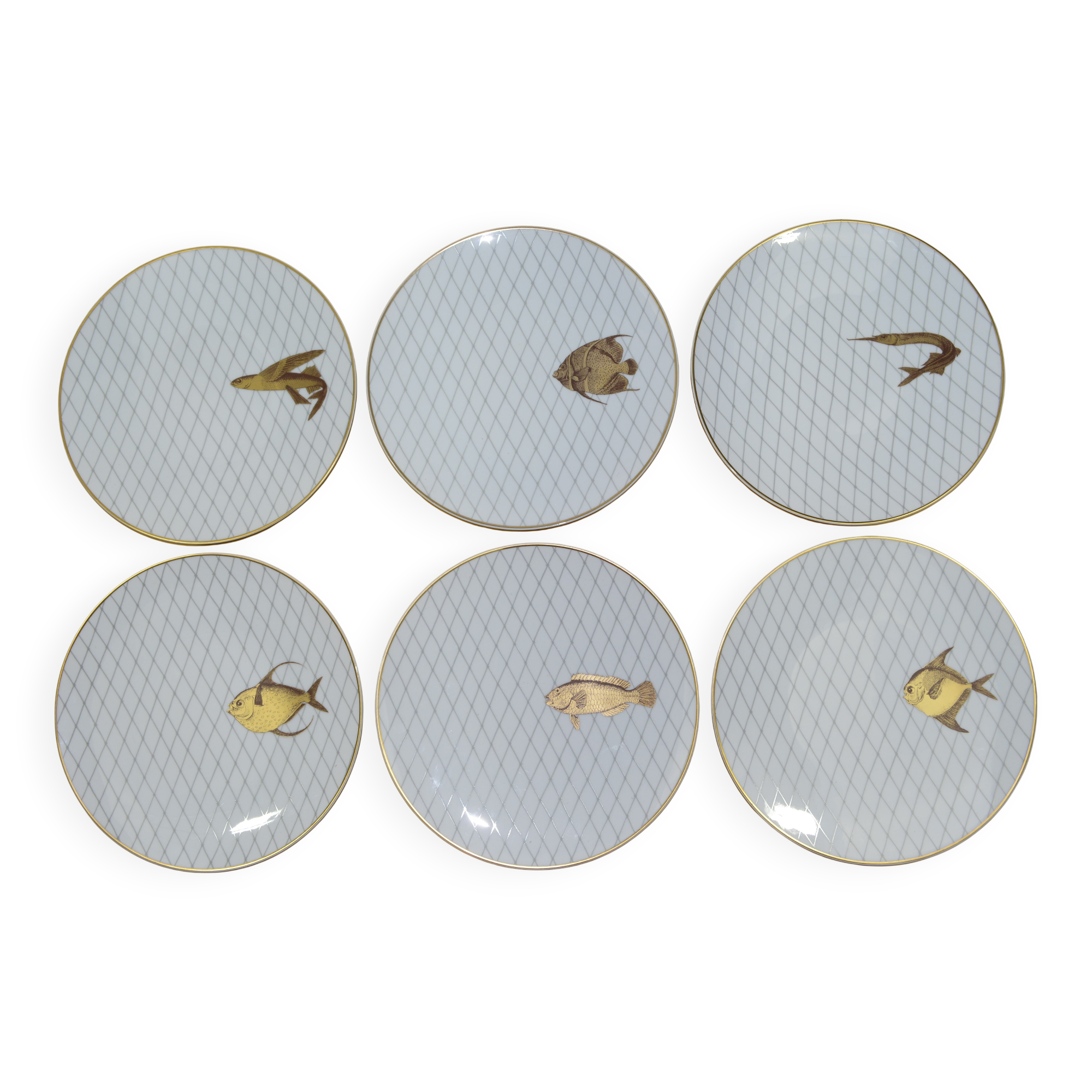 Set of 6 golden dinner plates - Les Poissons d'or - Ateliers Bernardaud