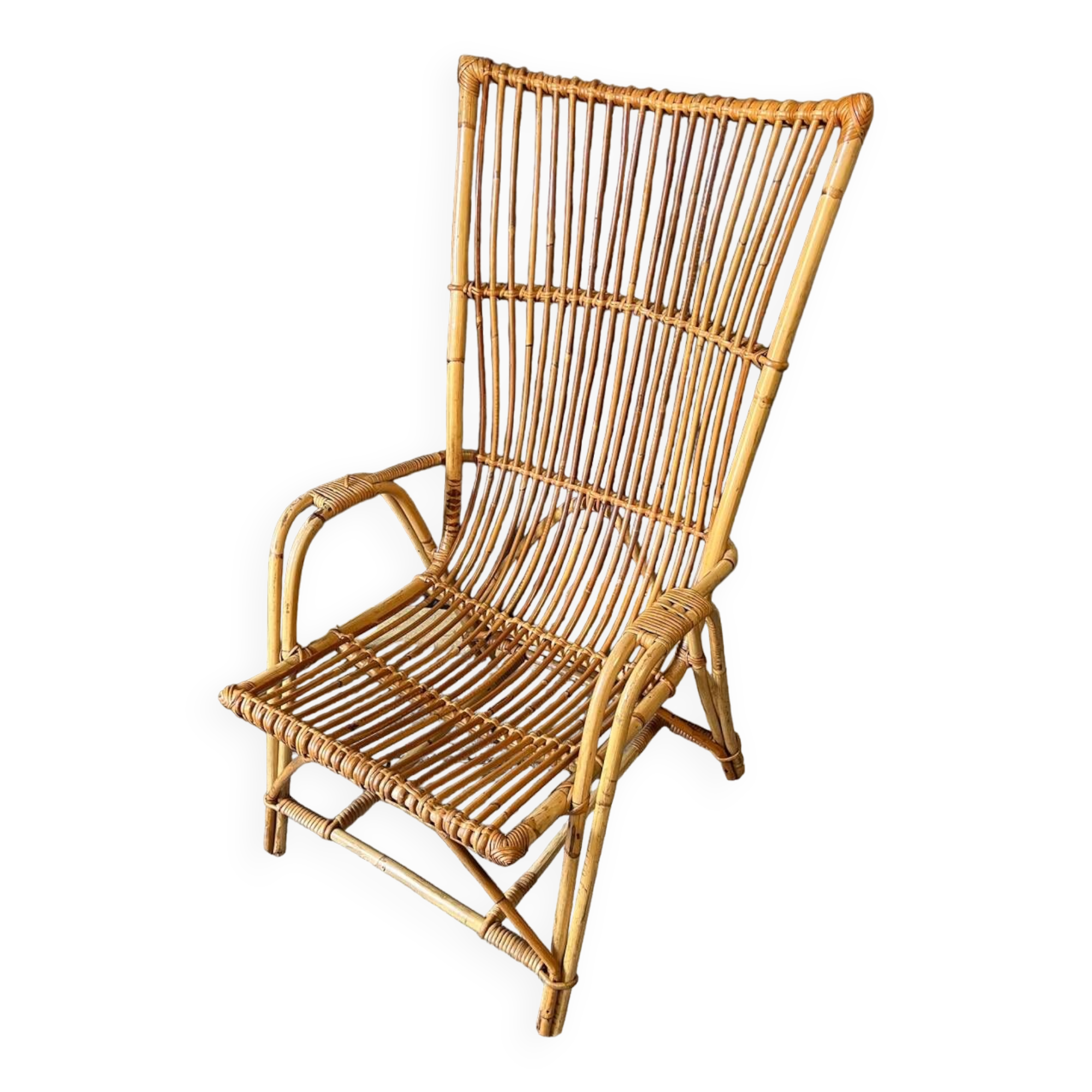 Large vintage rattan armchair