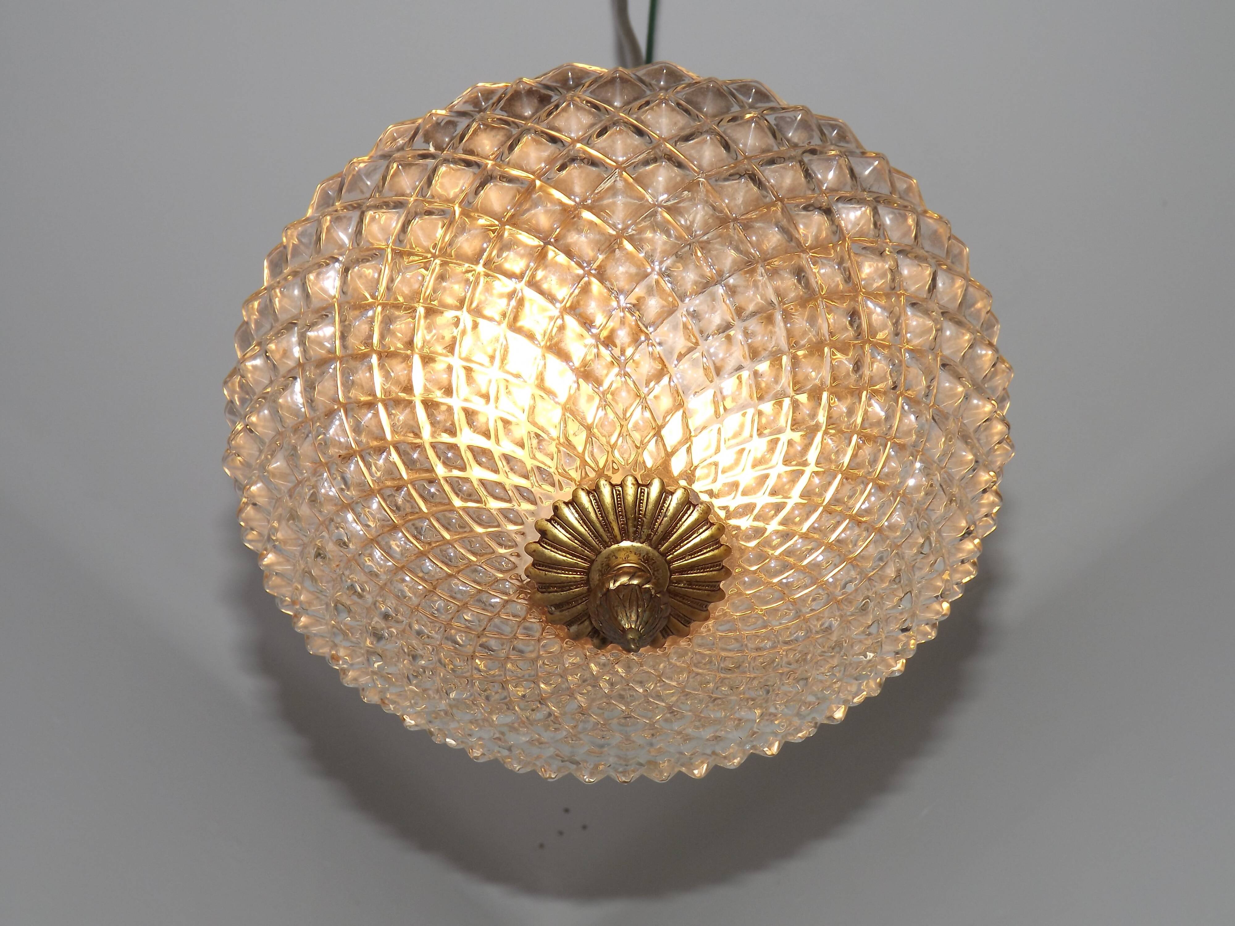 Brass and crystal diamond point ceiling light, France