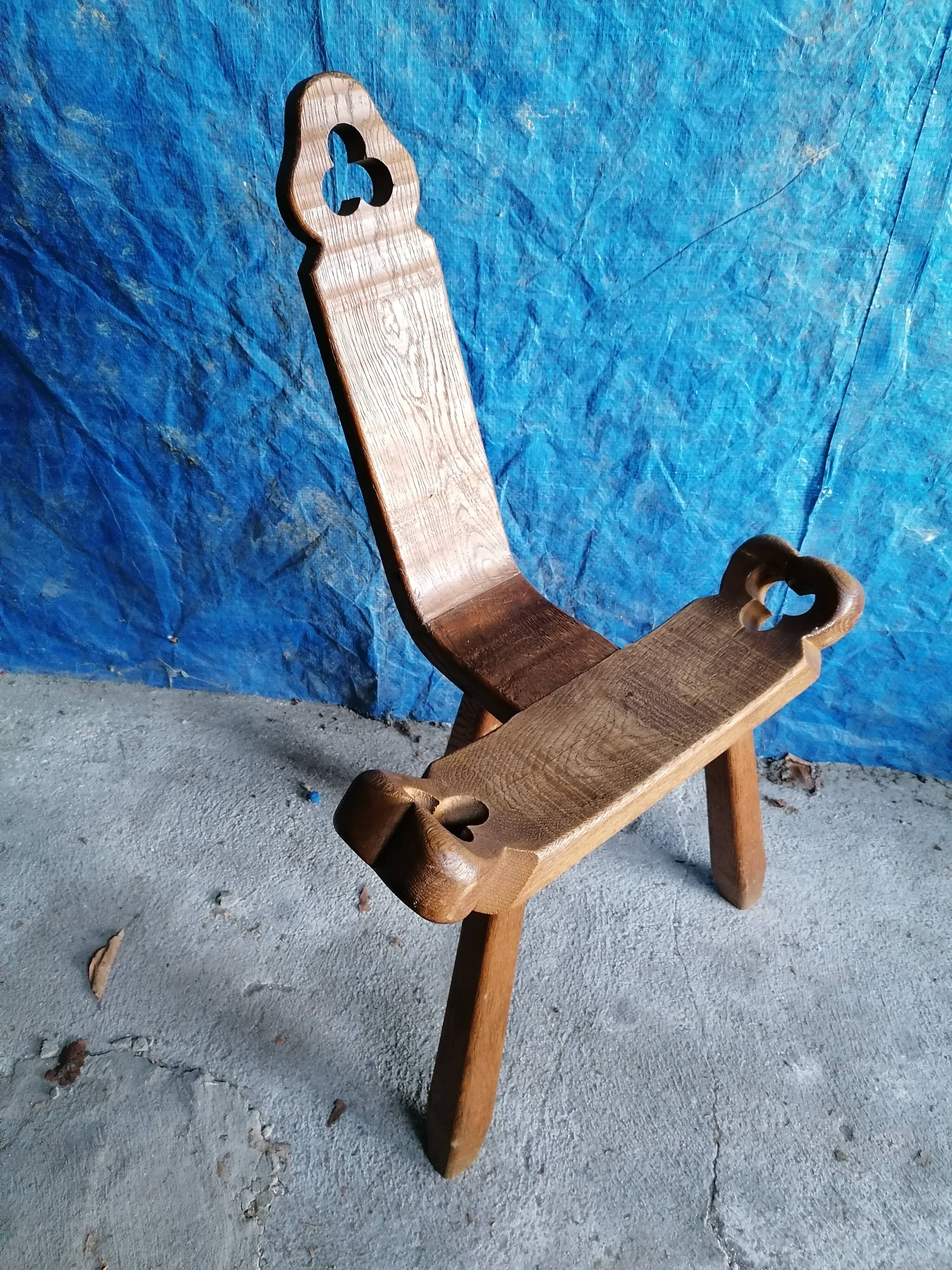 Tripod wooden stool with brutalistic vintage brutalism