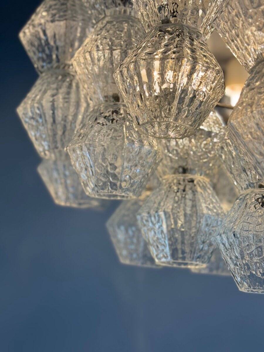 Venetian chandelier in colorless Murano glass, circa 1970