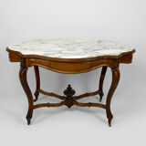 Table violon Napoléon III en noyer et marbre blanc, circa 1880