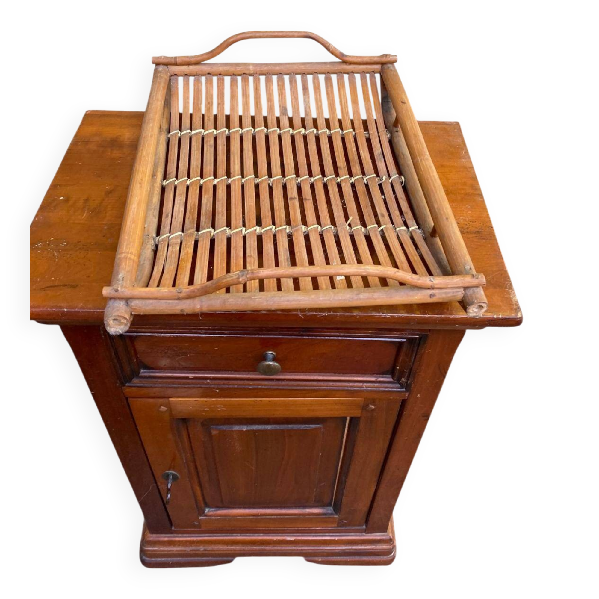 Vintage serving tray in bamboo and woven rattan boho / tropical 1970s