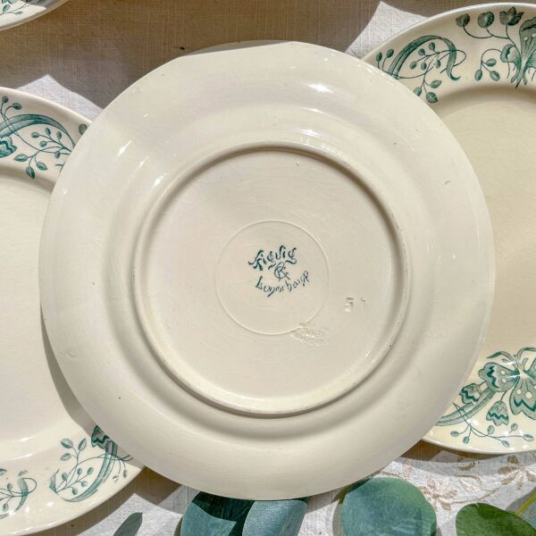 Lot de 8 Petites Assiettes Anciennes Terre de Fer ''Figuig'' Longchamp XIXe