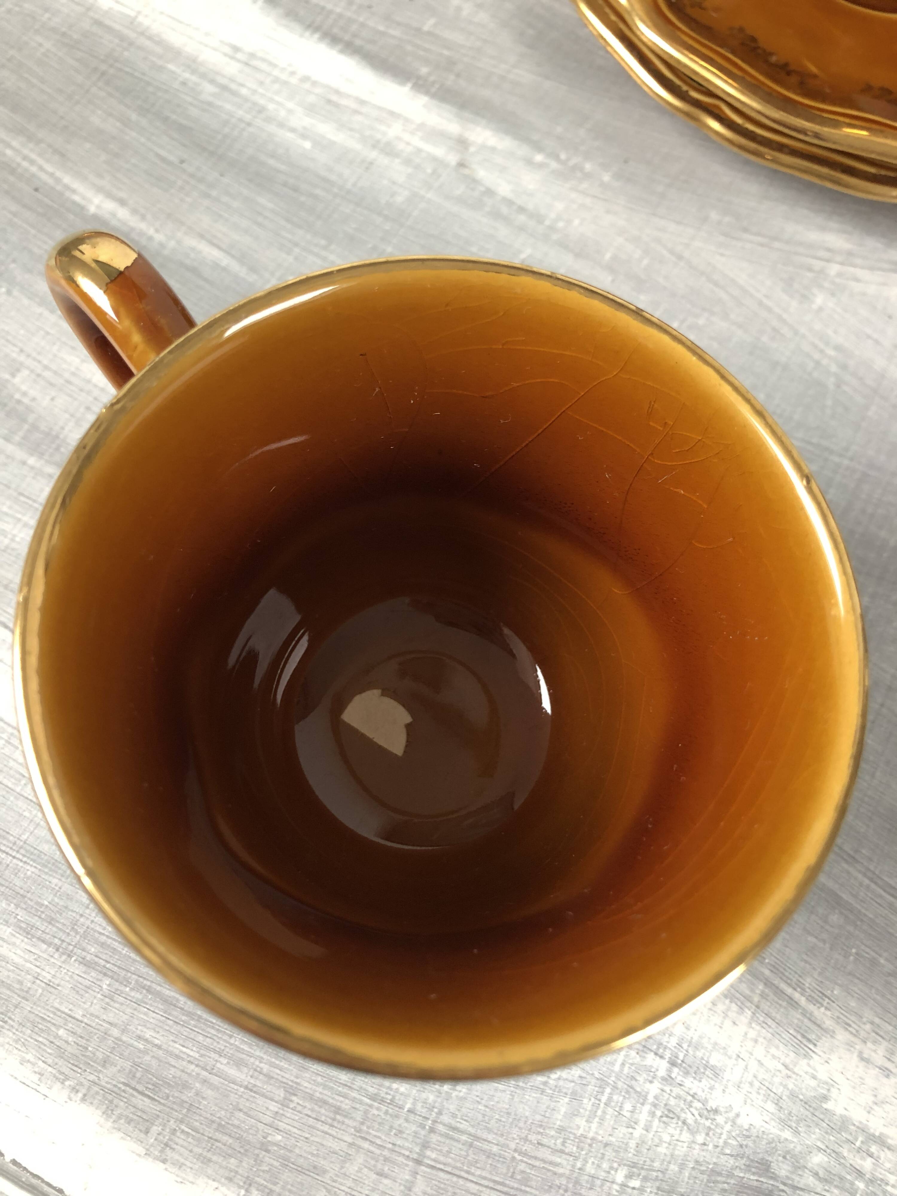 Vintage set of 4 cups and saucers with defects Lunéville Louis XV Honey