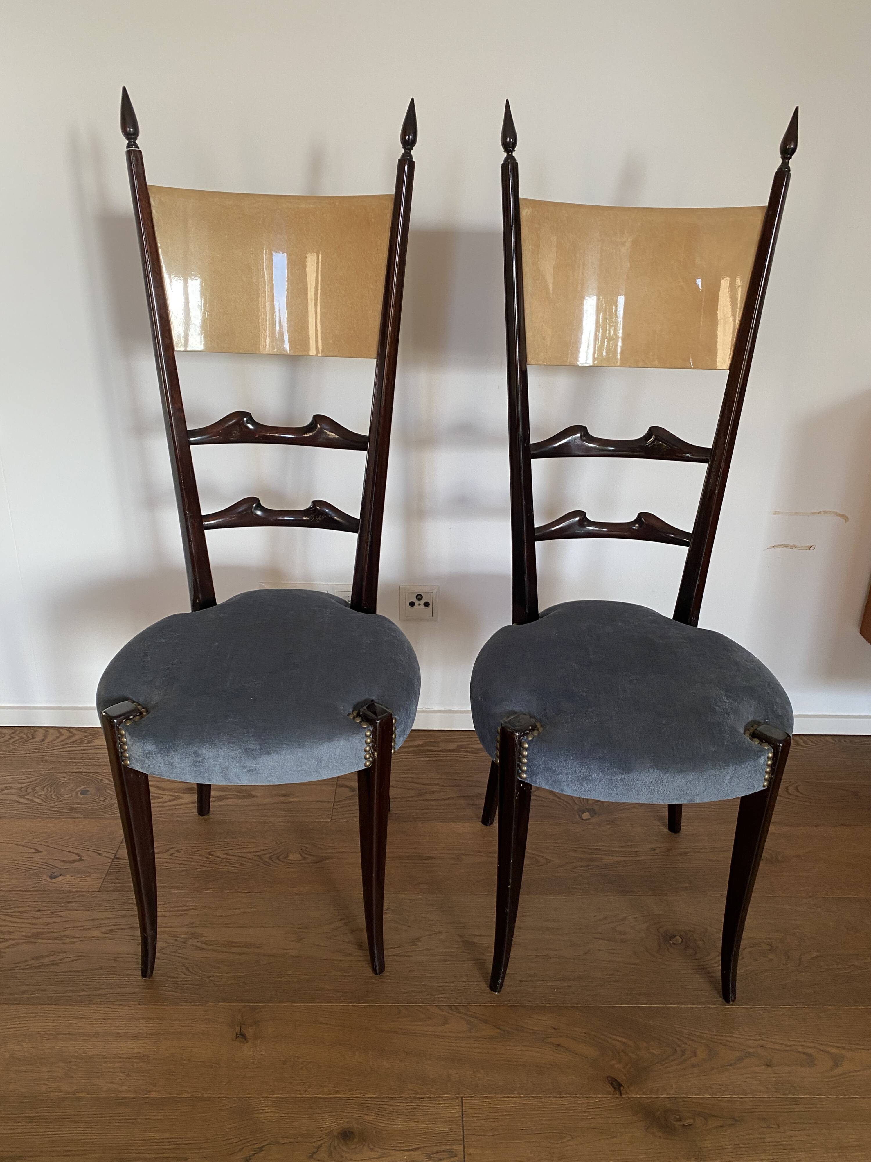 Set of four Italian Mid-Century Modern High Back dining chairs by Aldo Tura