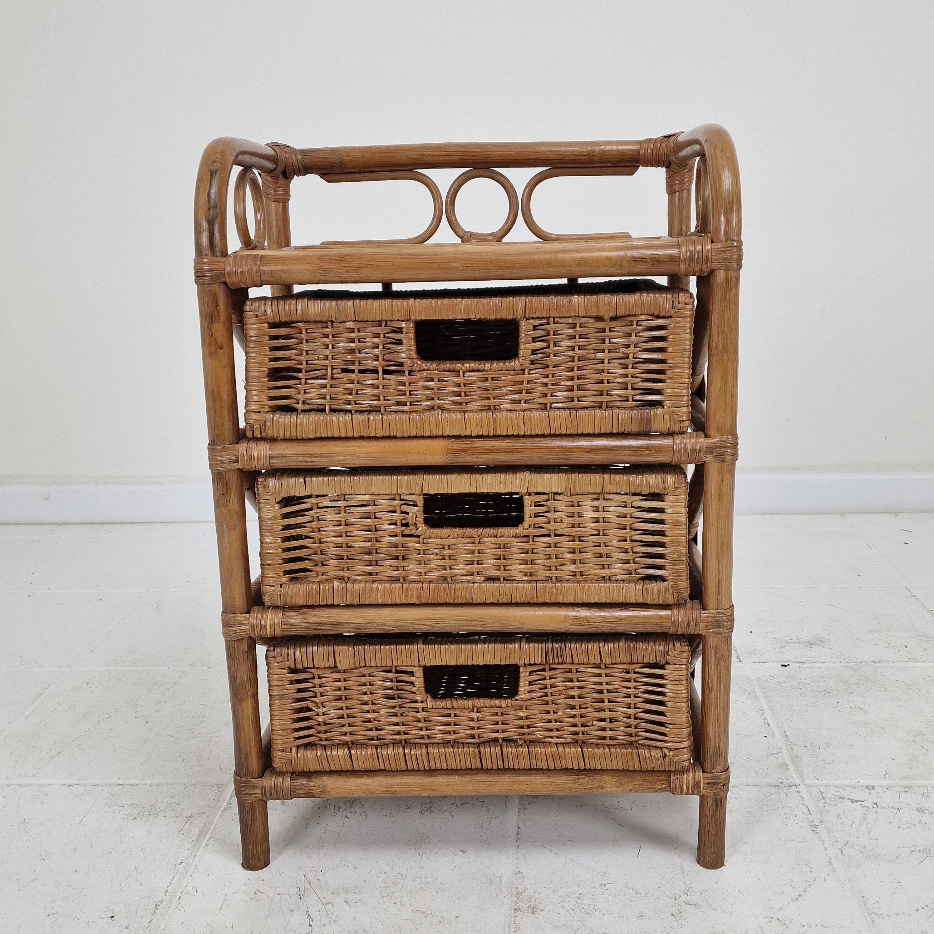 Italian Rattan and Wicker Three-Drawer Chest, 1970s