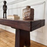 Brutalist Folk Art Bench Solid Oak