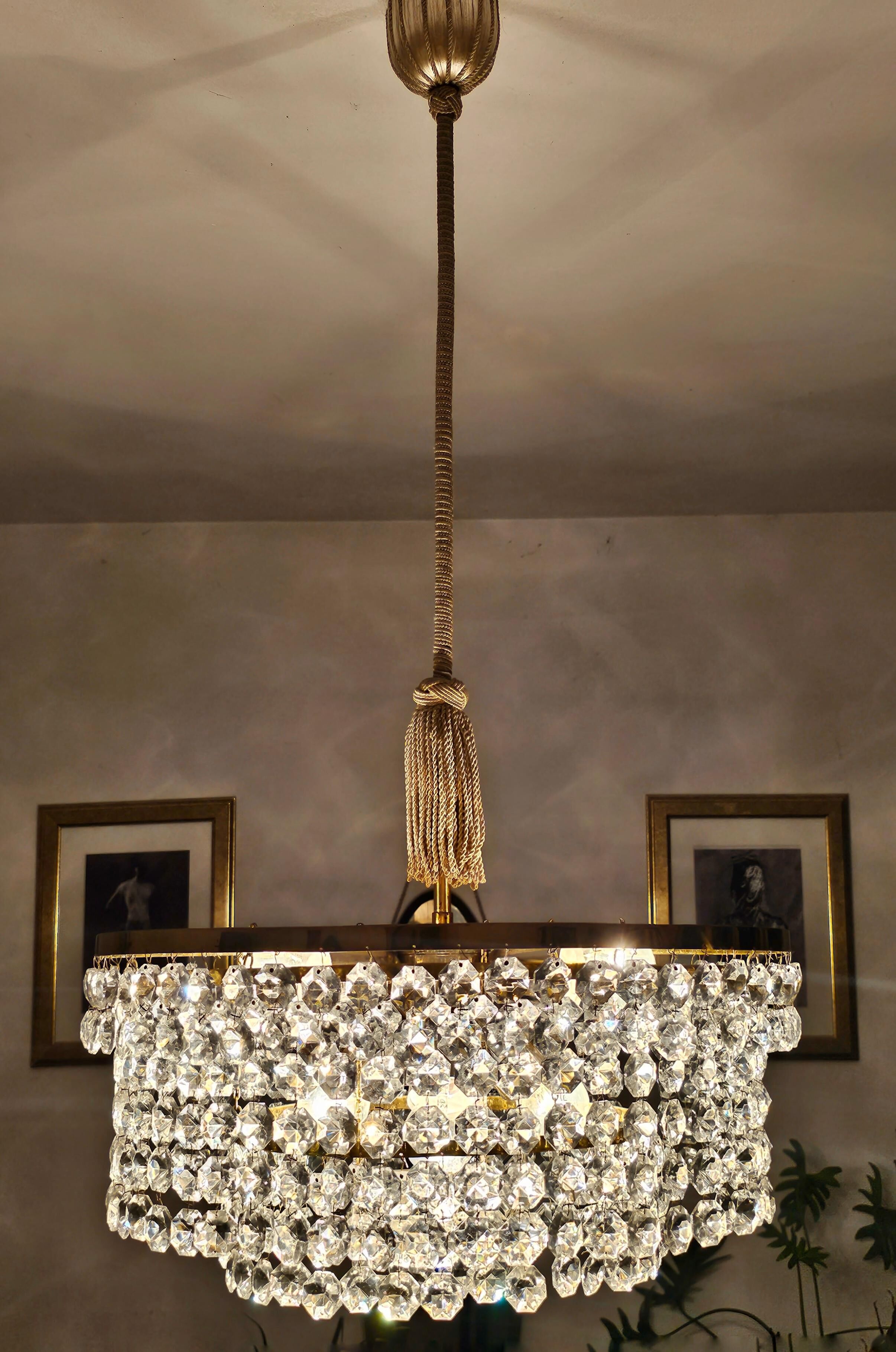 Mid-Century Modern crystal chandelier attributed to Bakalowits.