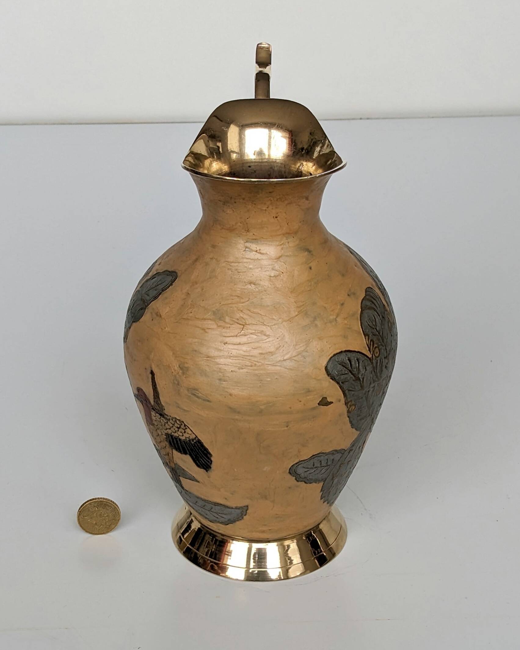 Pitcher, Hand painted brass jug