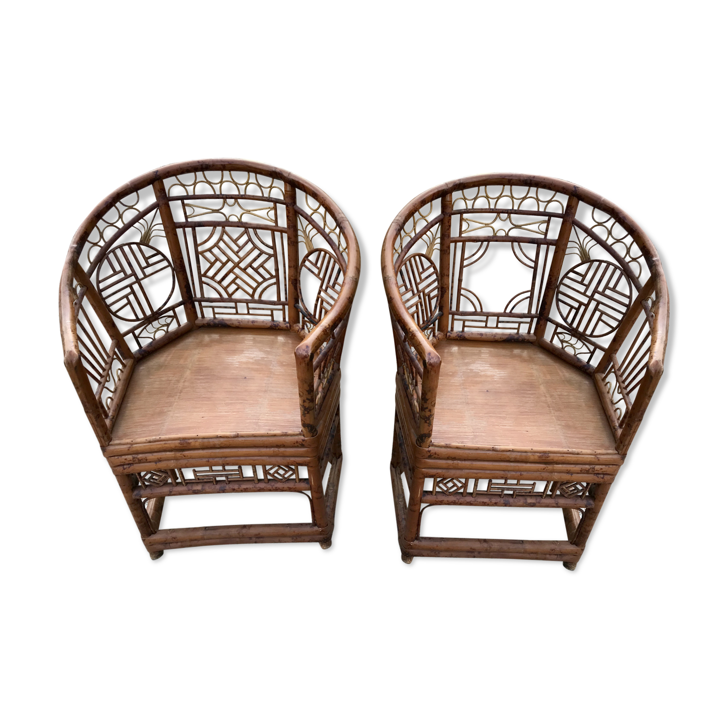 Paire de fauteuils vintage rotin et bambou