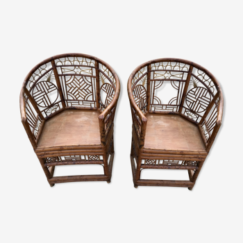 Paire de fauteuils vintage rotin et bambou
