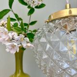 Vintage diamond-point glass globe pendant light